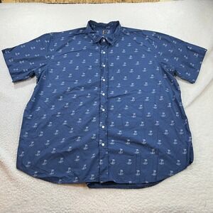 No Retreat Button Down Shirt Mens 4XL Blue Palm Tree Tropical Short Sleeve 7764